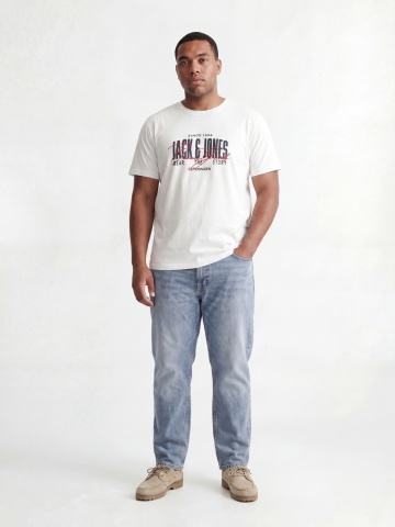 Jack & Jones Plus Tricou la baza gatului barbati big sizes, din bumbac, Regular Fit, Alb - Img 5