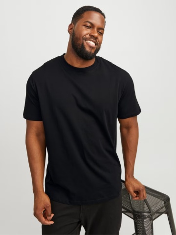 Jack & Jones Plus Tricou simplu barbati big sizes, Bradley, decolteu la baza gatului, Negru - Img 5
