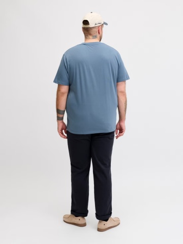 Jack & Jones Plus Tricou simplu barbati big sizes, Bradley, decolteu la baza gatului, Albastru - Img 2