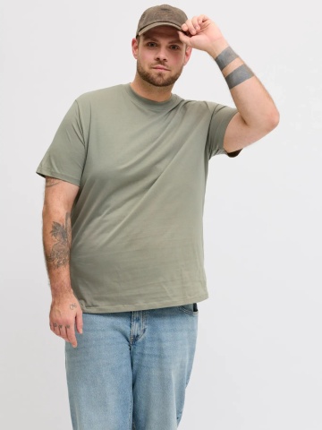 Jack & Jones Plus Tricou simplu barbati big sizes, cu decolteu la baza gatului, Bradley, Olive