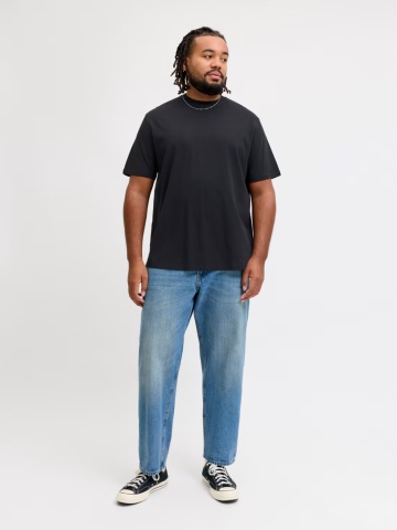 Jack & Jones Plus Tricou simplu, barbati big sizes, din bumbac organic, Relaxed Fit, Negru - Img 6