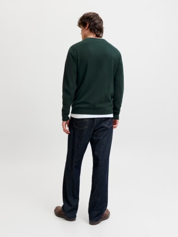 Jack & Jones Pulover barbati cu decolteu la baza gatului, din bumbac organic, JJEBASIC, Verde inchis - Img 7