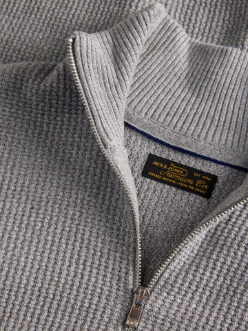 Jack & Jones Pulover barbati cu fermoar la baza gatului, din bumbac organic, JPRBLUSTANLEY, Gri - Img 3