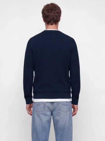 Jack & Jones Pulover barbati din bumbac organic, decolteu la baza gatului, Regular Fit, JPRBLUALVES, Bleumarin inchis - Img 2