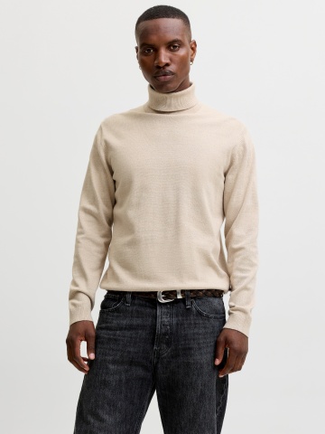 Jack & Jones Pulover barbati, simplu cu guler inalt, Bej