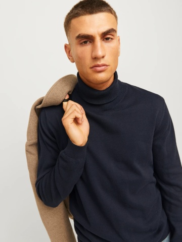 Jack & Jones Pulover barbati, simplu cu guler inalt, Bleumarin inchis - Img 5