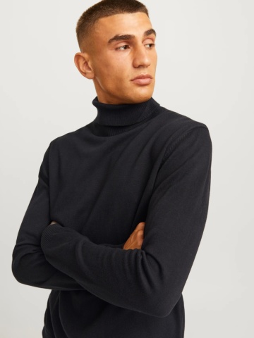 Jack & Jones Pulover barbati, simplu cu guler inalt, Negru - Img 5