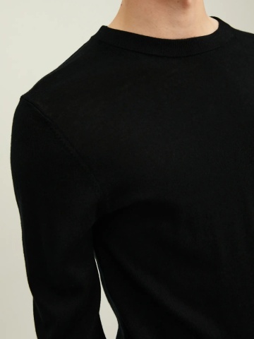 Jack & Jones Pulover simplu tricotat barbati, din lana merinos, decolteu la baza gatului, JPRMERINO, Negru - Img 4