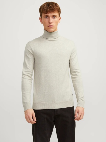 Jack & Jones Pulover tricotat barbati, cu guler inalt, Regular fit, JJEEMIL, Bej