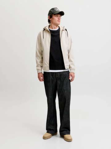 Jack & Jones Pulover tricotat barbati, decolteu la baza gatului, Regular Fit, JJPANNEL, Negru - Img 6