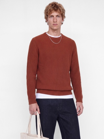 Jack & Jones Pulover tricotat barbati, decolteu la baza gatului, Regular Fit, JJPANNEL, Caramiziu
