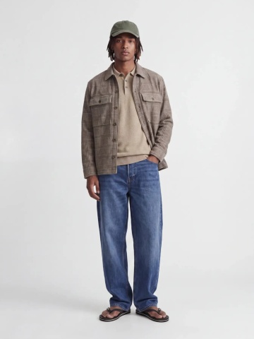 Jack & Jones Pulover tricotat barbati, din bumbac organic, guler polo, Bej - Img 3