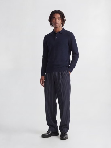 Jack & Jones Pulover tricotat barbati, din bumbac organic, guler polo, Bleumarin inchis - Img 3