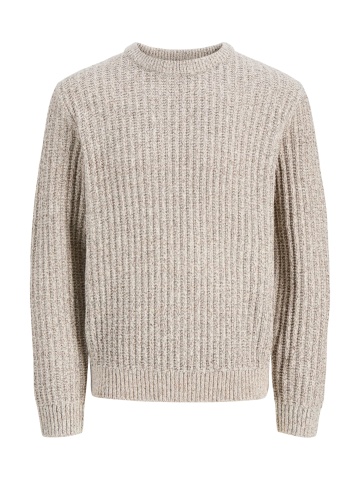 Jack & Jones Pulover tricotat, barbati, in doua noante cu decolteu la baza gatului, Regular fit, JJJAXON, Bej melanj - Img 8