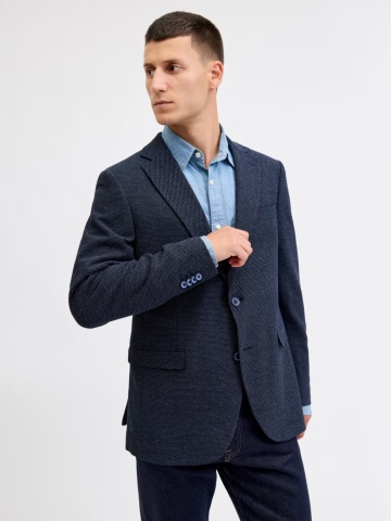 Jack & Jones Sacou elegant barbati, cu textura de fagure, Slim fit, JPRBLAENZO, Bleumarin inchis - Img 3