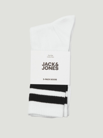 Jack & Jones Set 3 perechi de sosete tenis, barbati, JACTRAVIS, cu logo, Alb - Img 4