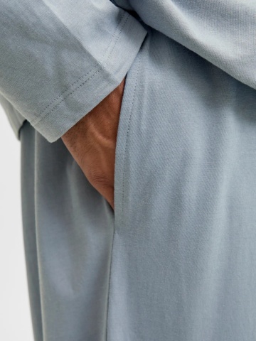 Jack & Jones Set pijamale barbati din bumbac, format din tricou cu maneca lunga si pantaloni lungi, Gri albastrui - Img 4