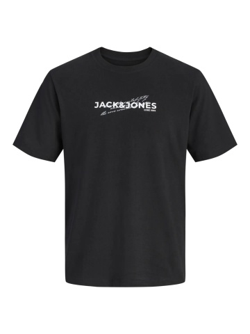 Jack & Jones Tricou baieti, cu decolteu la baza gatului, imprimeu text, Bleumarin inchis