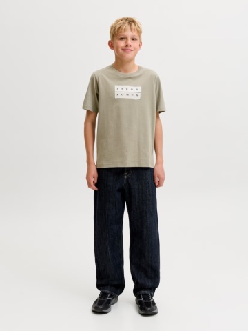 Jack & Jones Tricou baieti, din bumbac, Regular fit la baza gatului, Olive - Img 6