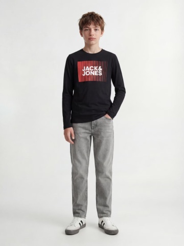 Jack & Jones Tricou baieti la baza gatului, cu maneca lunga, din bumbac organic, Regular fit, Negru - Img 6