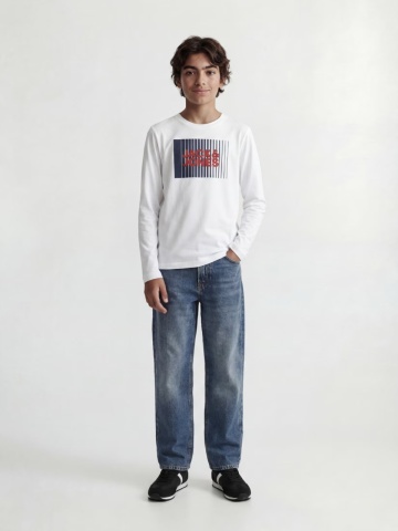 Jack & Jones Tricou baieti la baza gatului, cu maneca lunga, din bumbac organic, Regular fit, Alb - Img 5