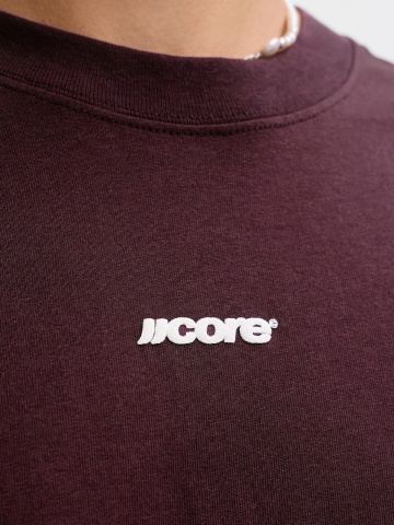 Jack & Jones Tricou barbati, cu decolteu la baza gatului, din bumbac, Relaxed Fit, JCOCLUB BACK SCRIPT, Bordeaux - Img 3