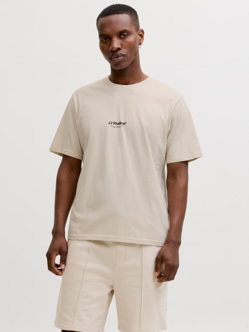 Jack & Jones Tricou barbati, JJESOHO TEE SS, la baza gatului, Relaxed Fit, Crem