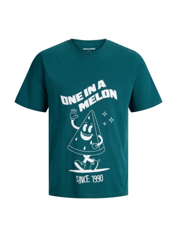 Jack & Jones Tricou barbati la baza gatului, din bumbac, Regular Fit, JJFUNNY FRUIT, Verde inchis