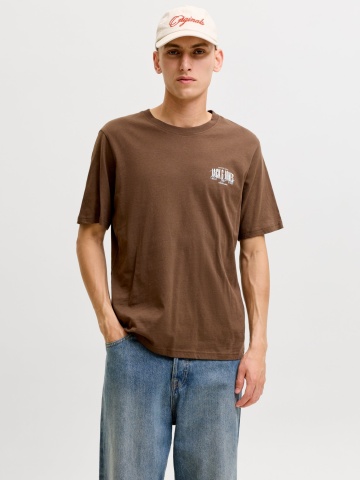 Jack & Jones Tricou barbati la baza gatului, din bumbac, Regular Fit, JJAERO, Maro