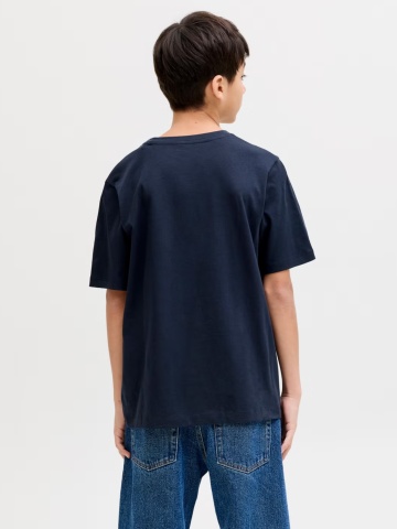 Jack & Jones Tricou cu decolteu la baza gatului, baieti, imprimeu cu logo, Regular fit, Bleumarin inchis - Img 2