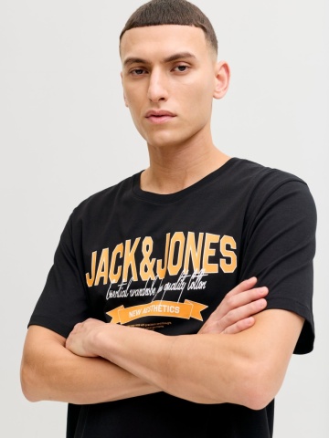 Jack & Jones Tricou cu decolteu la baza gatului, barbati, Standard fit, Negru - Img 3