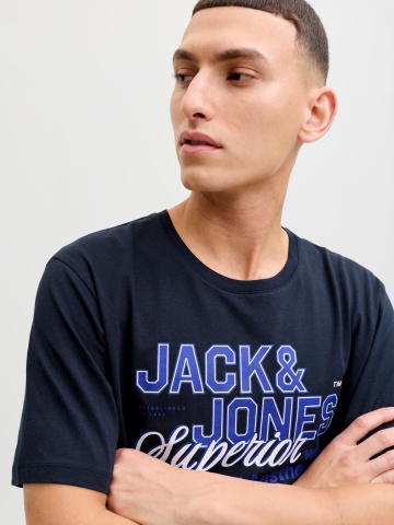 Jack & Jones Tricou cu decolteu la baza gatului, barbati, Standard fit, Bleumarin inchis - Img 3