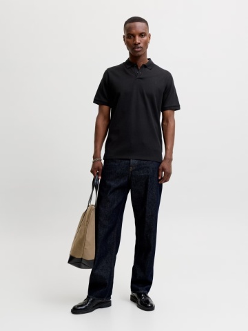 Jack & Jones Tricou polo barbati, din amestec de bumbac, Regular Fit, JJEAUSTIN, Negru - Img 6
