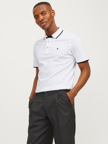 Jack & Jones Tricou polo barbati, Slim fit cu guler contrast, Alb