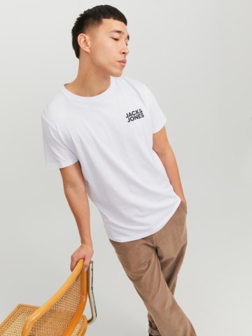 Jack & Jones Tricou simplu, barbati, din 100% bumbac, cu logo, Alb - Img 3