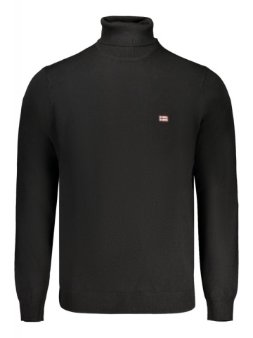 Pulover cu guler inalt bărbați, cu logo brodat, Regular fit, negru - Img 1