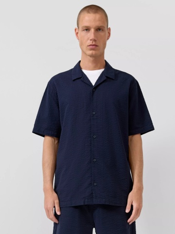 Q/S by s.Oliver Camasa cu maneca scurta barbati, din bumbac, Resort fit, Bleumarin inchis