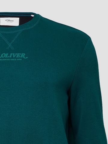 s.Oliver Big Sizes Bluza barbati big sizes cu decolteu la baza gatului, logo, Regular Fit, Verde inchis - Img 4