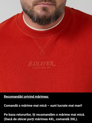 s.Oliver Big Sizes Bluza barbati big sizes cu decolteu la baza gatului, logo, Regular Fit, Rosu caramiziu - Img 3