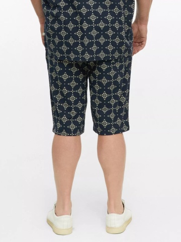 s.Oliver Big Sizes Pantaloni scurti barbati big sizes, cu talie medie, din bumbac, cu imprimeu, Resort fit, Detroit, Bleumarin inchis - Img 2
