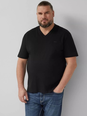 s.Oliver Big Sizes Tricou barbati big sizes cu anchior, din bumbac, Regular fit, Negru