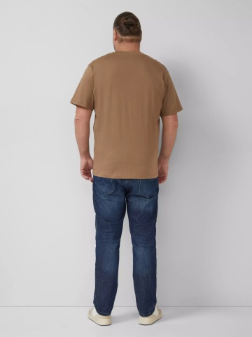 s.Oliver Big Sizes Tricou barbati big sizes, cu decolteu la baza gatului si imprimeu cu text, Maro - Img 6