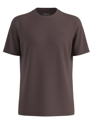 s.Oliver Big Sizes Tricou barbati big sizes cu decolteu la baza gatului, din bumbac, Maro inchis