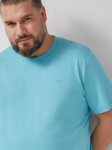 s.Oliver Big Sizes Tricou barbati big sizes, din bumbac, cu decolteu la baza gatului, Turcoaz deschis - Img 4