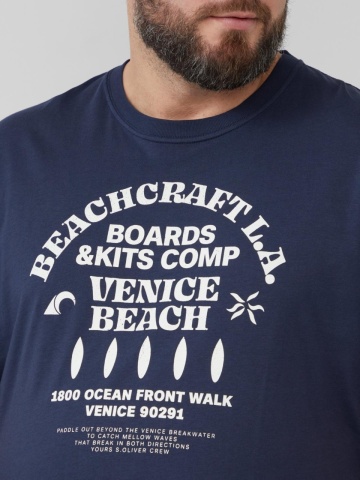 s.Oliver Big Sizes Tricou barbati big sizes din bumbac cu imprimeu text, Bleumarin inchis - Img 4