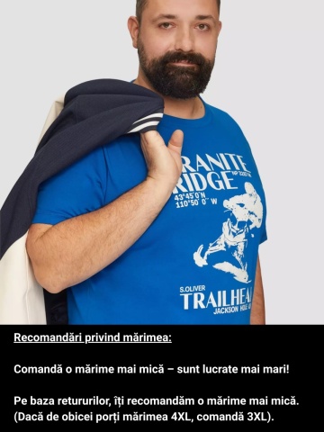 s.Oliver Big Sizes Tricou barbati big sizes la baza gatului din bumbac, cu imprimeu Grafic si croiala Regular fit, Albastru - Img 4