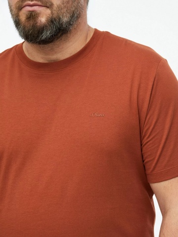 s.Oliver Big Sizes Tricou cu decolteu la baza gatului, barbati big sizes, din bumbac, Regular fit, Maro - Img 4