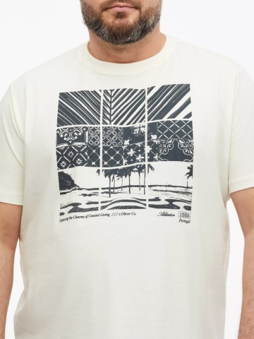 s.Oliver Big Sizes Tricou la baza gatului, barbati big sizes, din bumbac, cu imprimeu, Regular fit, Crem - Img 4