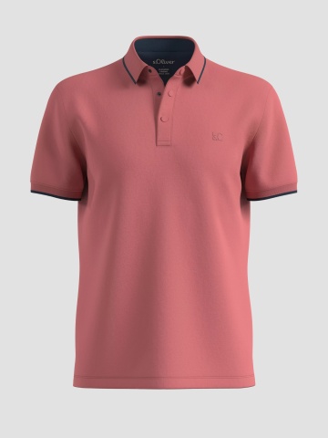 s.Oliver Big Sizes Tricou polo barbati big sizes, din amestec de bumbac cu elastan si detalii contraste, Regular fit, Roz prafuit
