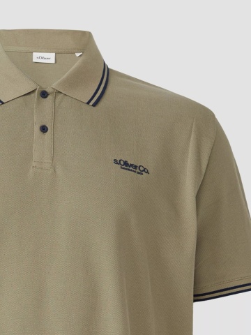 s.Oliver Big Sizes Tricou polo barbati big sizes, din piqué cu logo si detalii contraste, Verde masliniu - Img 8